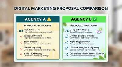 side-by-side comparison of two digital marketing agency proposals