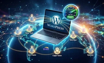 best CDN for WordPress in 2026, global server network connected to a WordPress website
