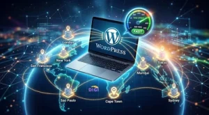 best CDN for WordPress in 2026, global server network connected to a WordPress website