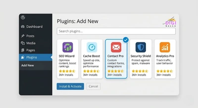 WordPress plugin selection screen showing five SEO plugin options