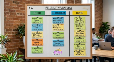 kanban board with To Do, In Progress, and Done columns showing task cards