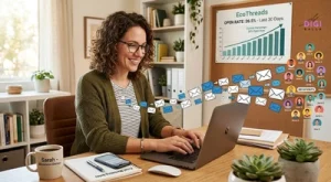 email marketing tools for small business in 2026, business owner sending a campaign from a laptop dashboard