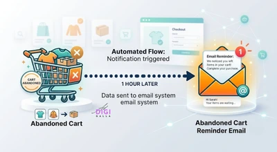 illustration of an abandoned cart email automation flow for an online store