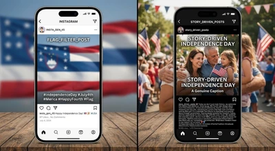 comparison of a generic flag filter post versus a thoughtful Independence Day brand post