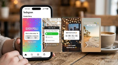 four Independence Day Instagram story template ideas with interactive stickers