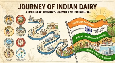 timeline illustration representing a brand's growth story alongside India's progress since independence