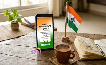 Republic Day marketing ideas, smartphone showing a tricolor Instagram story template on a desk