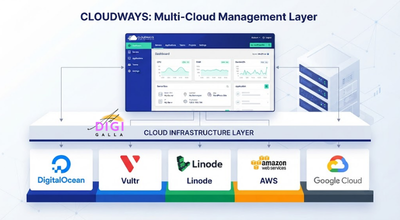 diagram showing Cloudways as a managed layer on top of five underlying cloud providers