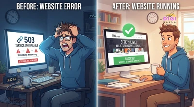 comparison of a failed migration error screen versus a successfully migrated working site