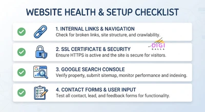 post-migration checklist covering broken links, SSL, Search Console, and form testing