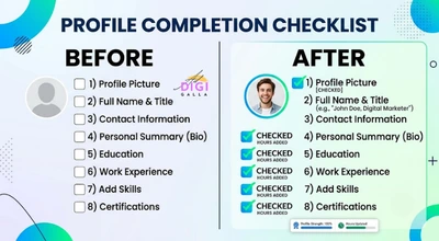checklist showing an incomplete profile versus a fully completed one including business hours