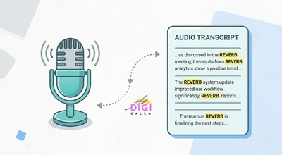 illustration of a podcast transcript being parsed for repeated brand name mentions as an off page SEO signal